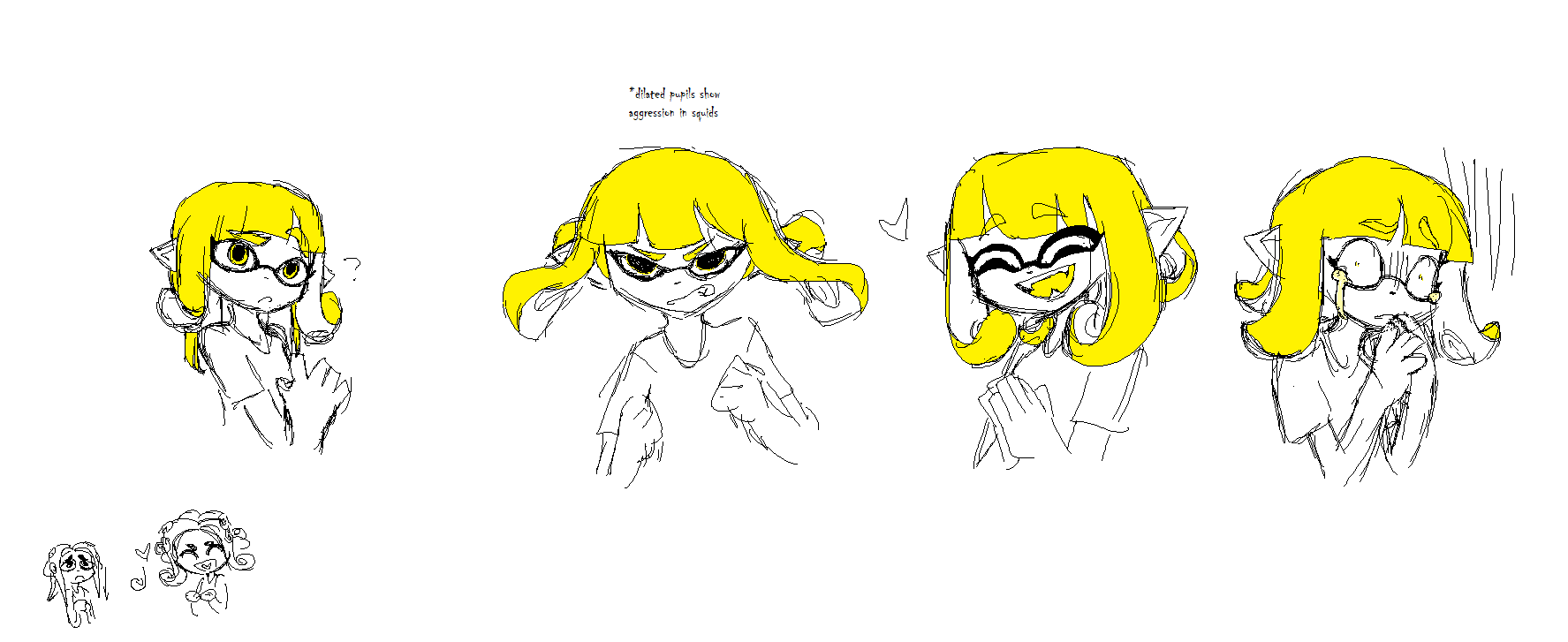 idea of inkling tentacles moving with different expressions